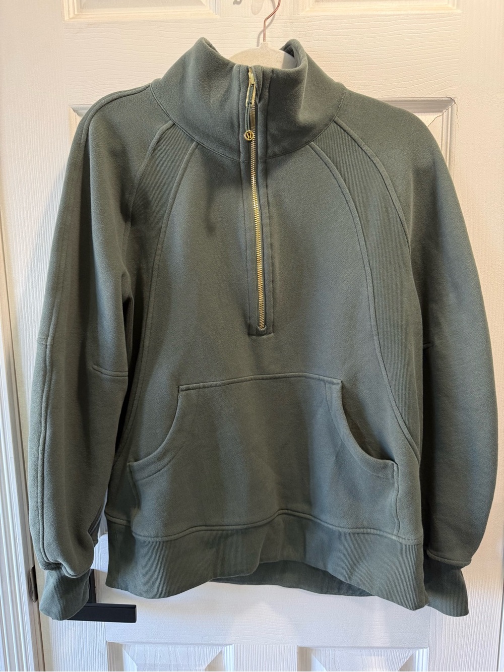 Lululemon Scuba Oversized Funnel Neck Half Zip Long Green Gold XS/S